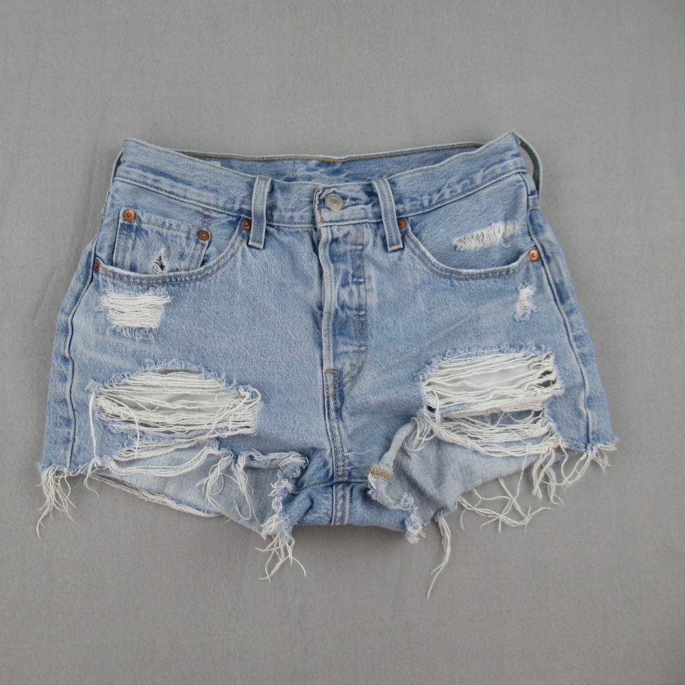 Levi Premium 501 Original Cut Off Shorts Womens 27 Light Wash Distressed Denim